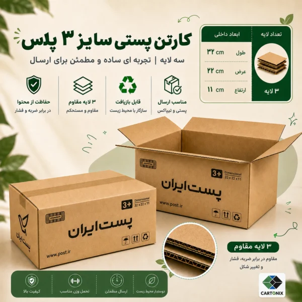 کارتن پستی سایز ۳ پلاس دایکاتی سه‌لایه